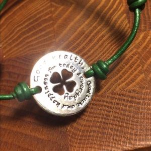 NWOT 925 SSilver and leather good luck bracelet